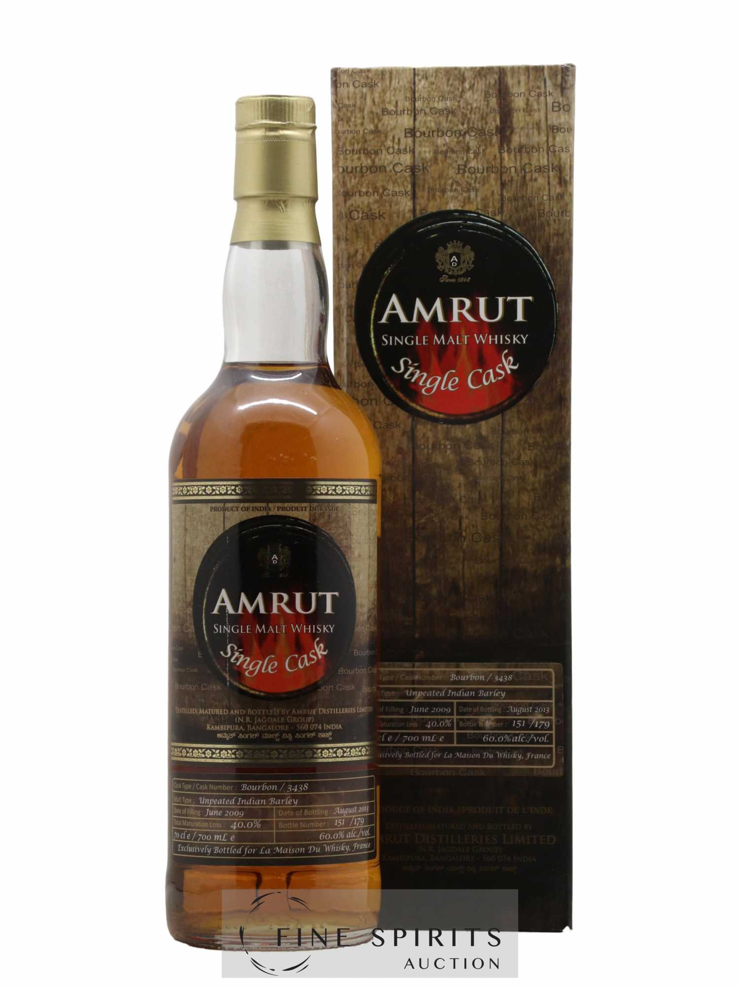 Amrut 2009 Of. Single Cask Bourbon Cask n°3438 - One of 179 - bottled 2013 LMDW