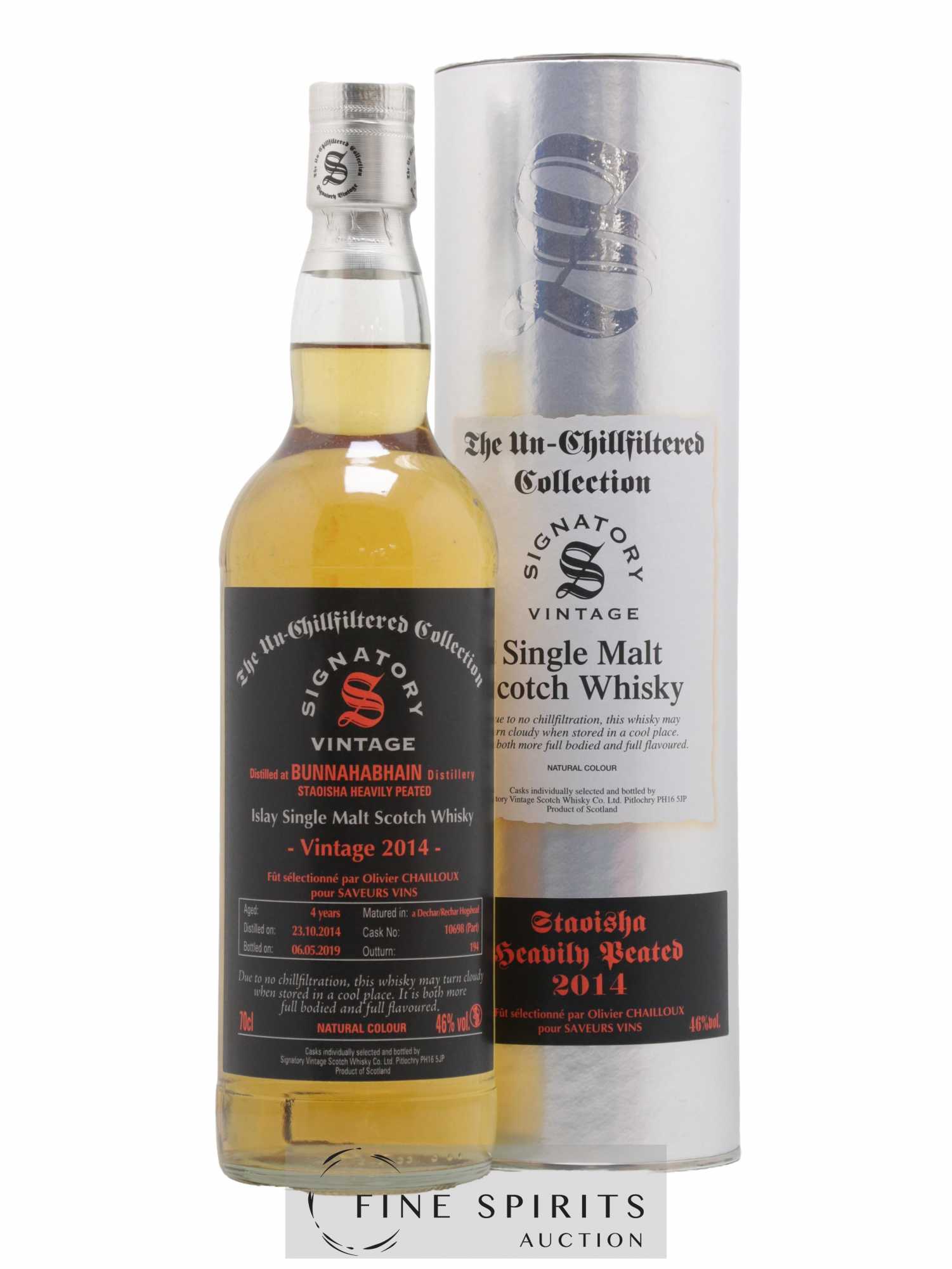 Bunnahabhain 4 years 2014 Signatory Vintage Cask n°10698(part) - One of 194 - bottled 2019 Saveurs Vins The Un-Chillfiltered Collection