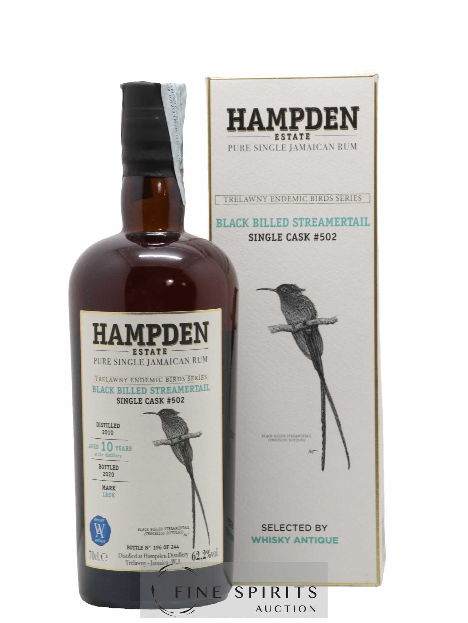 Hampden 10 years 2010 Of. Black Billed Streamertail Cask n°502 - One of 244 - bottled 2020