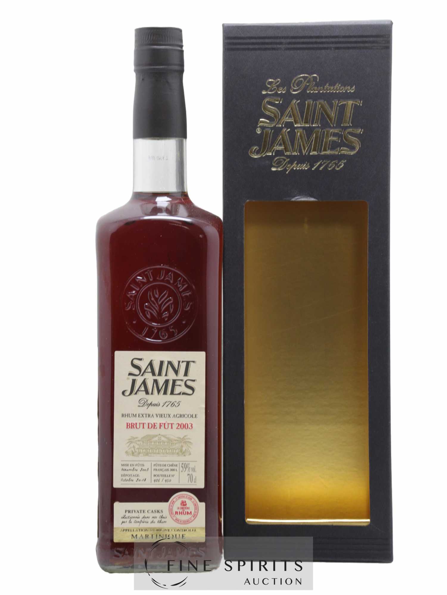 Saint James 2003 Of. Brut de Fût - One of 950 - bottled 2018 La Confrérie du Rhum Private Casks