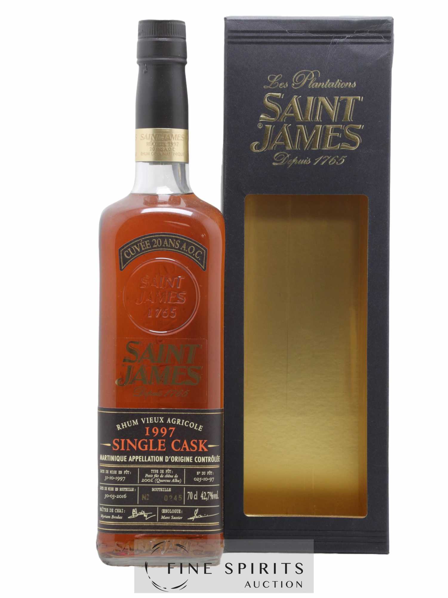 Saint James 20 years 1997 Of. Cuvée 20 Ans A.O.C. n°025-10-97 - bottled 2016