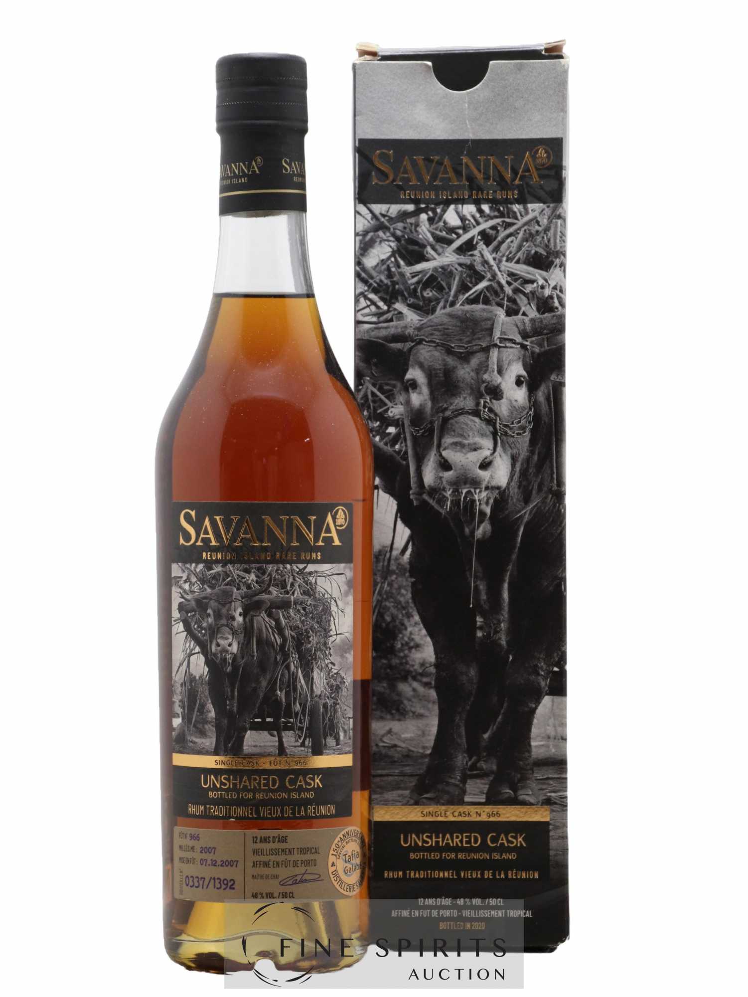 Savanna 12 years 2007 Of. Unshared Cask Fût n°966 - One of 1392 For Reunion Island (50cl.)